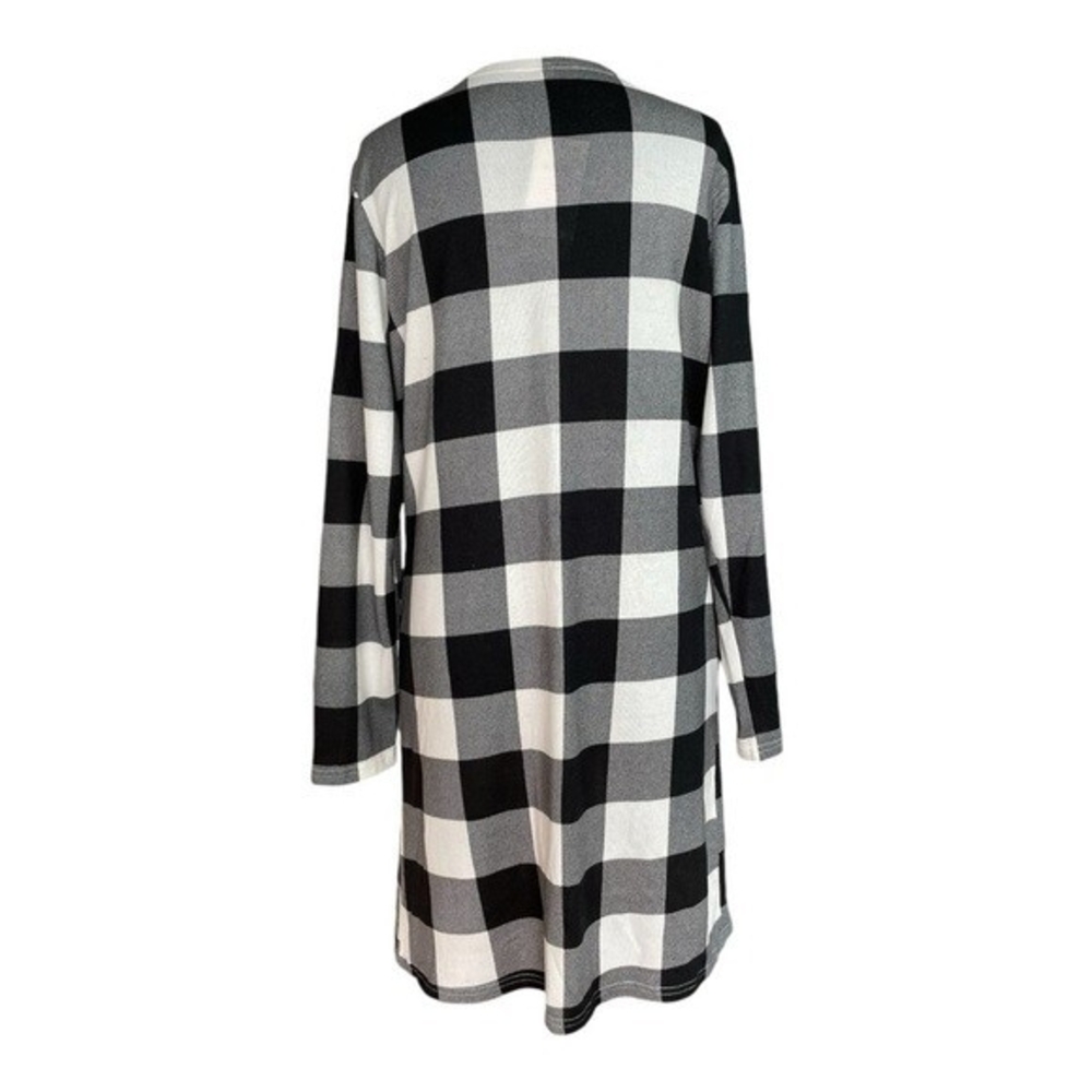 Womens Buffalo Plaid Shirt Dress Black White Button Front Tunic Size M NWT - Picture 5 of 7
